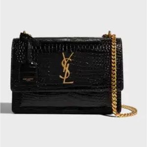 YSL sunset medium in croc embossed black